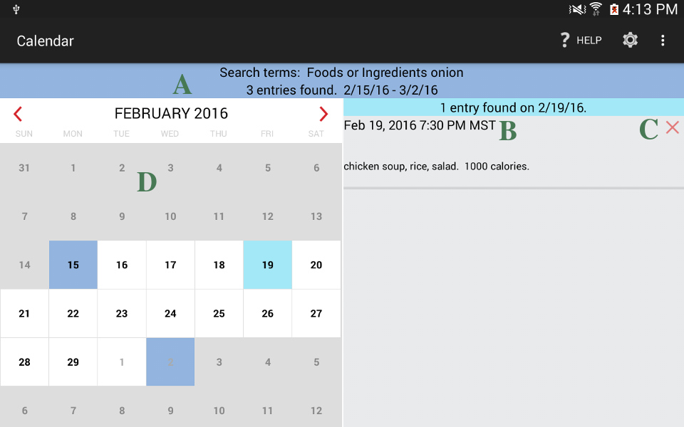 Showing search results in calendar