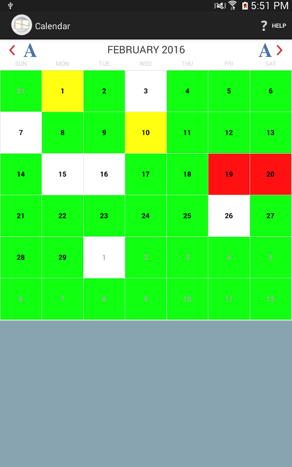 Calendar screen